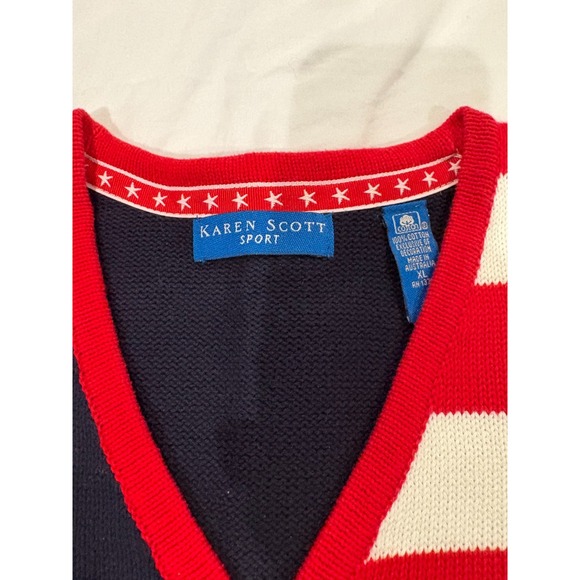 Karen Scott Sport Women's V-Neck Patriotic American Flag Sweater Vest, XL - Picture 4 of 7